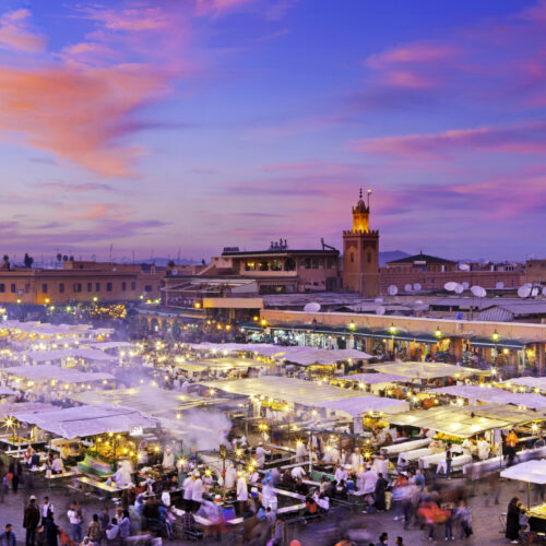 Food stalls and shopping at Djemaa el-Fna Square